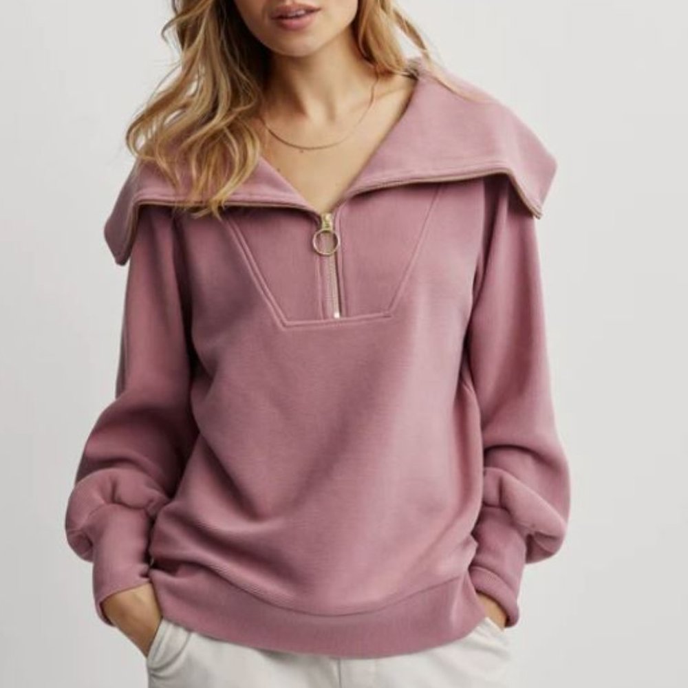 Varley Pink Quarter-Zip Funnel Neck Sweatshirt